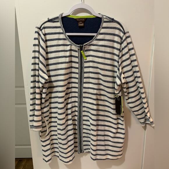 NWT Multiples LS Striped Cardigan Blue White Nautical Knit TerryCloth XL - Picture 2 of 10